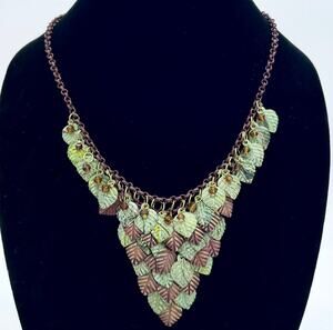 Vintage Leaves Bib Statement Necklace Brown Green Woodland Fairy Fairycore Bead